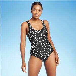 NWT Kona Sol Dot Modern One Piece Swimsuit Black and White Medium Coverage Small